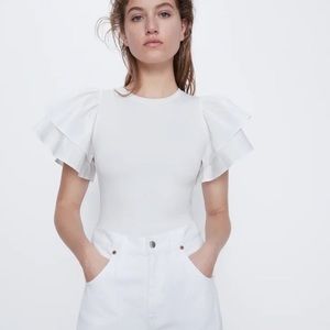 ZARA Contrast Bodysuit with Ruffles
